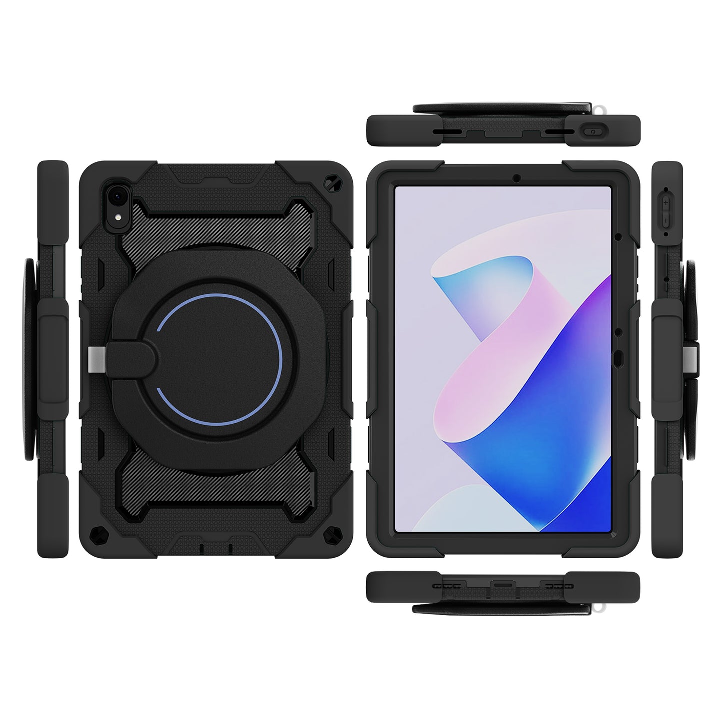 For Huawei MatePad 11 (2023) Silicone+PC Protective Case Rotating Handle Kickstand Tablet Cover with Pencil Holder and Shoulder Strap