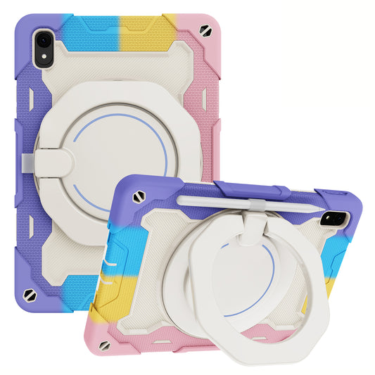 For Huawei MatePad 11 (2023) Silicone+PC Protective Case Rotating Handle Kickstand Tablet Cover with Pencil Holder and Shoulder Strap