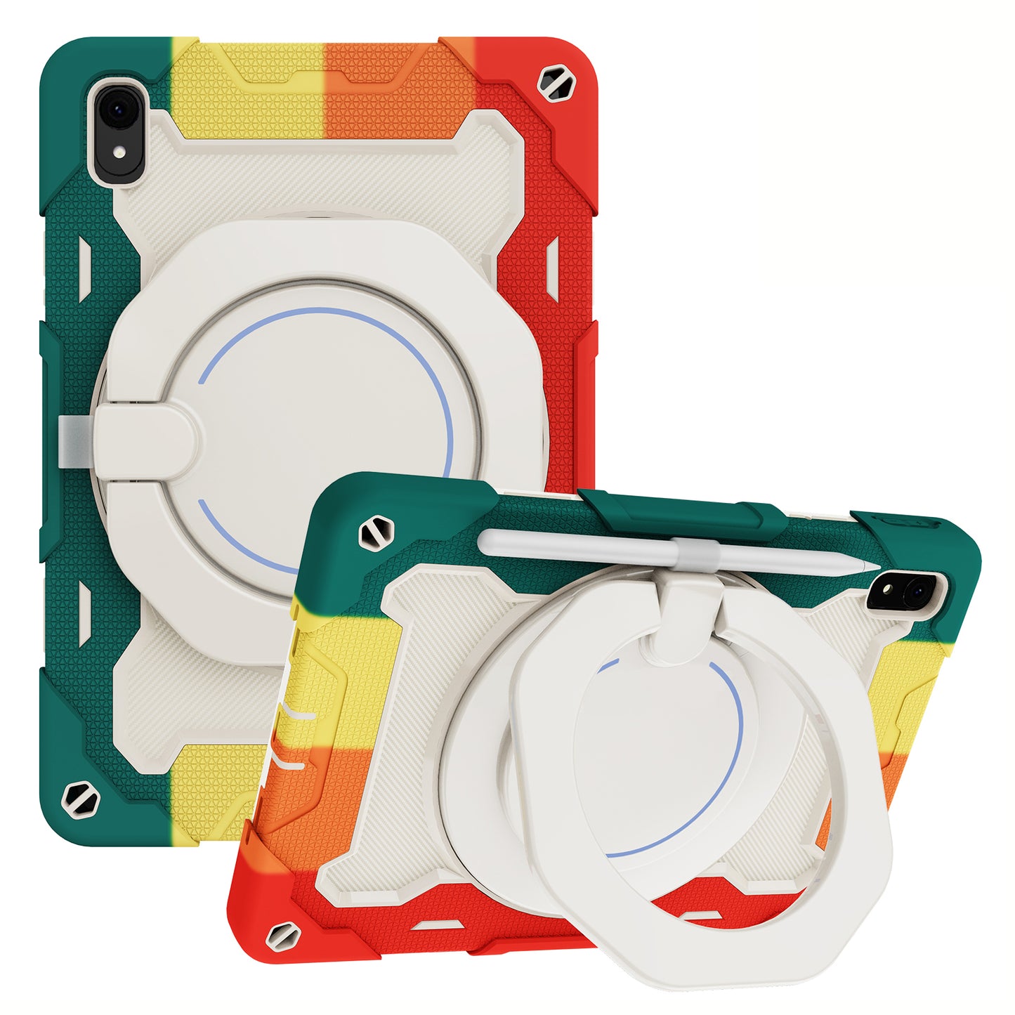 For Huawei MatePad 11 (2023) Silicone+PC Protective Case Rotating Handle Kickstand Tablet Cover with Pencil Holder and Shoulder Strap