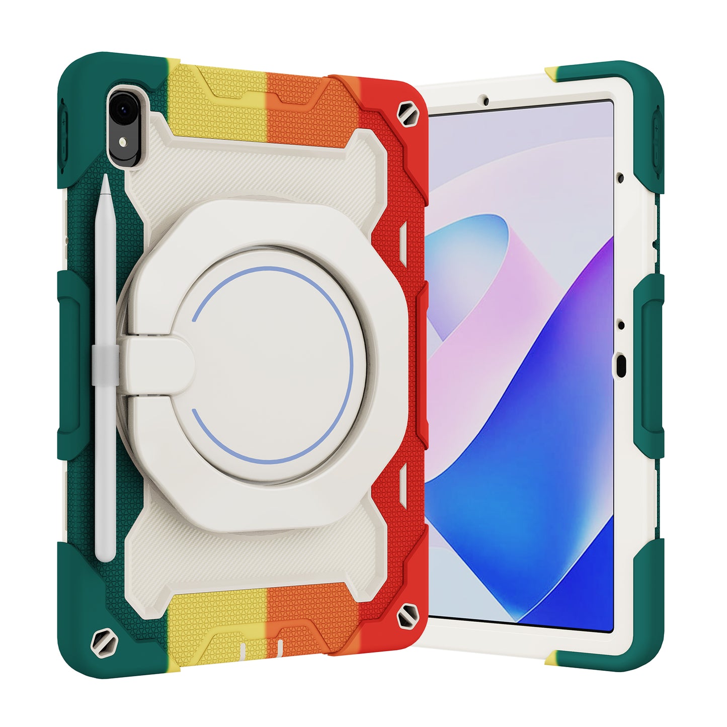For Huawei MatePad 11 (2023) Silicone+PC Protective Case Rotating Handle Kickstand Tablet Cover with Pencil Holder and Shoulder Strap