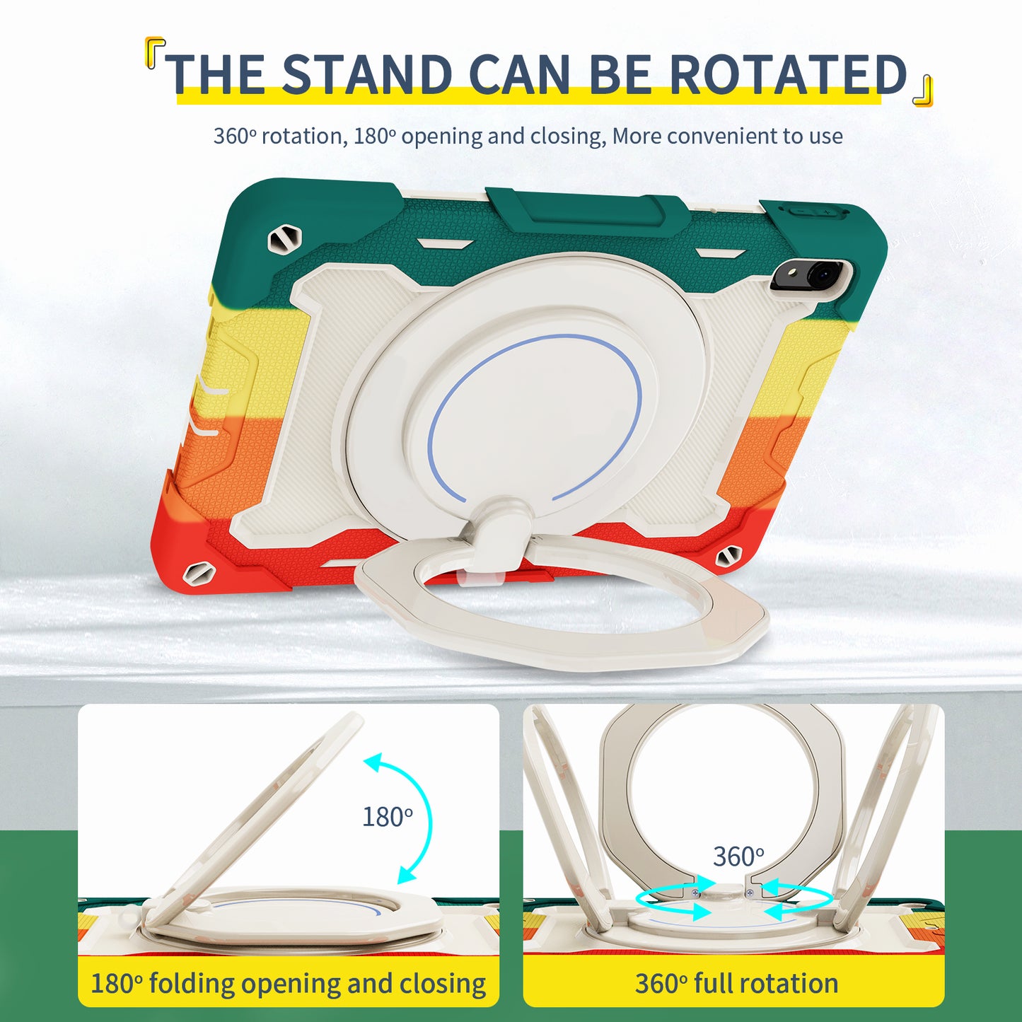 For Huawei MatePad 11 (2023) Silicone+PC Protective Case Rotating Handle Kickstand Tablet Cover with Pencil Holder and Shoulder Strap