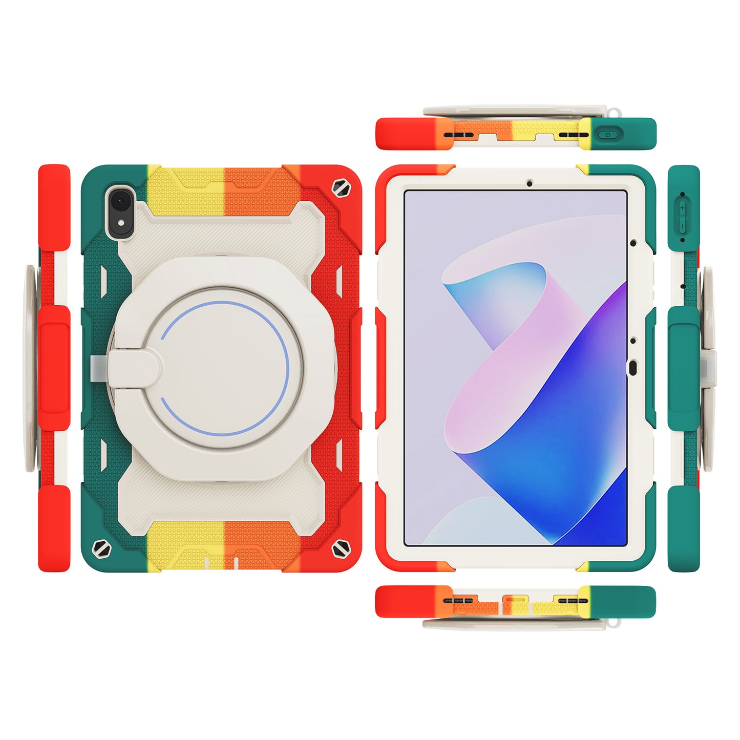 For Huawei MatePad 11 (2023) Silicone+PC Protective Case Rotating Handle Kickstand Tablet Cover with Pencil Holder and Shoulder Strap