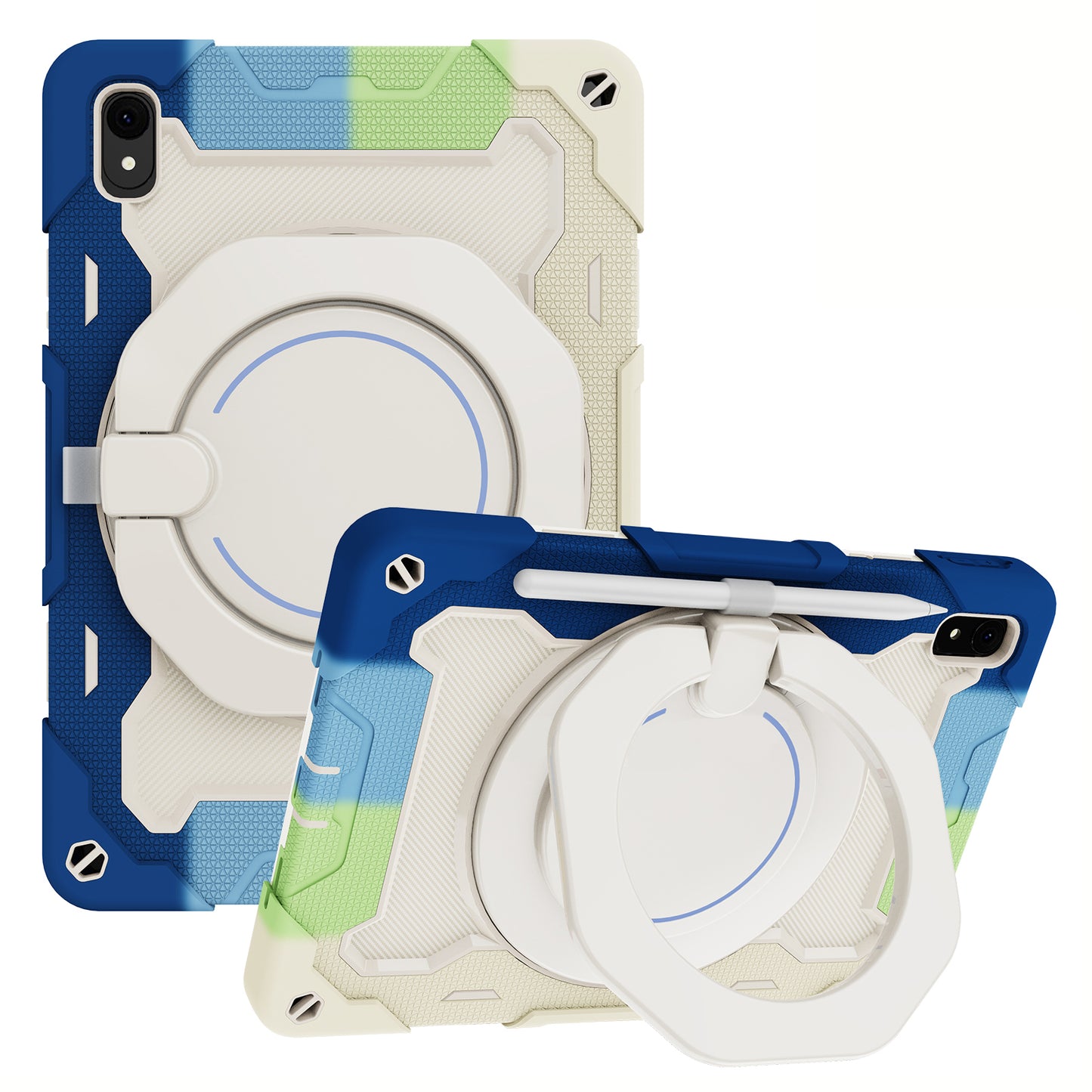 For Huawei MatePad 11 (2023) Silicone+PC Protective Case Rotating Handle Kickstand Tablet Cover with Pencil Holder and Shoulder Strap