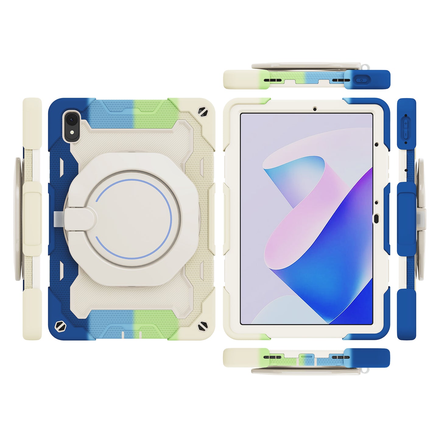 For Huawei MatePad 11 (2023) Silicone+PC Protective Case Rotating Handle Kickstand Tablet Cover with Pencil Holder and Shoulder Strap