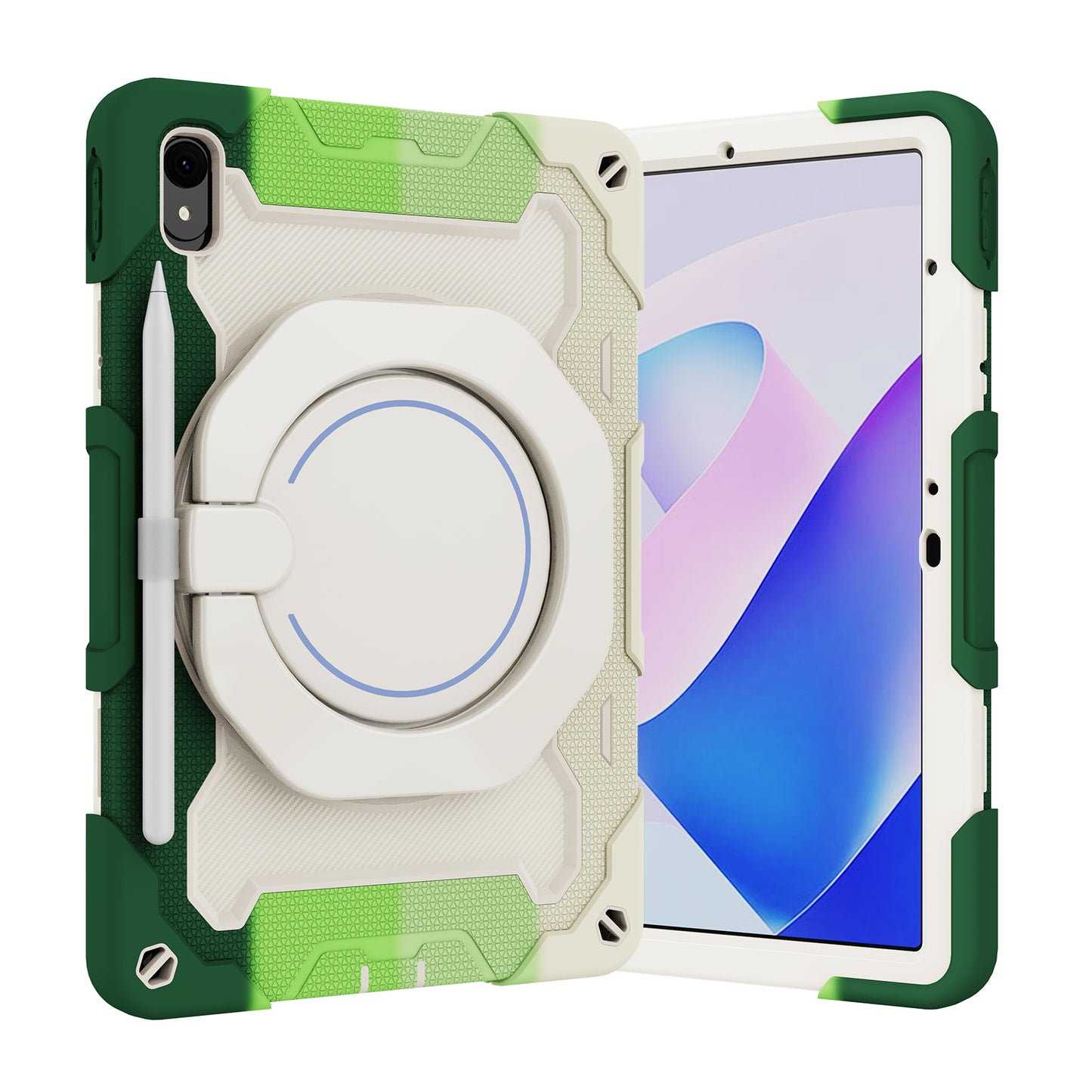 For Huawei MatePad 11 (2023) Silicone+PC Protective Case Rotating Handle Kickstand Tablet Cover with Pencil Holder and Shoulder Strap