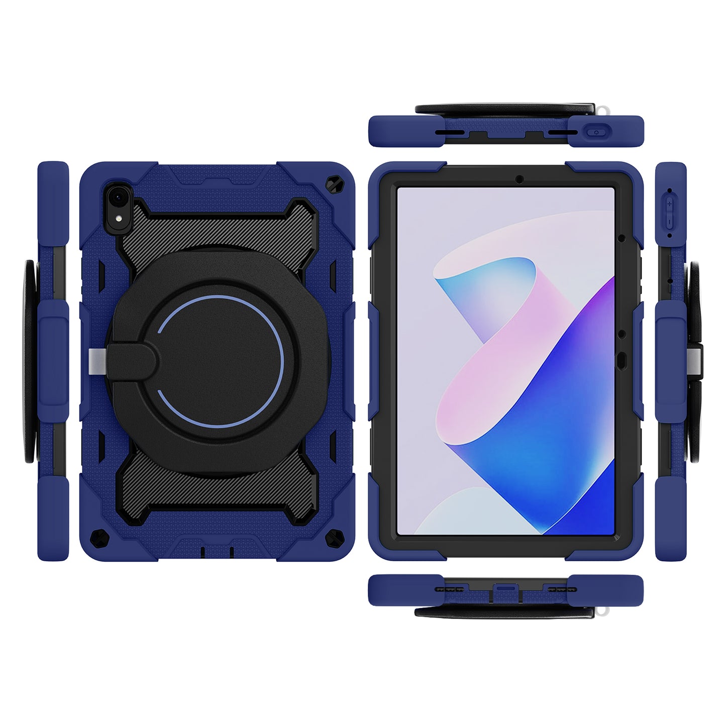 For Huawei MatePad 11 (2023) Silicone+PC Protective Case Rotating Handle Kickstand Tablet Cover with Pencil Holder and Shoulder Strap