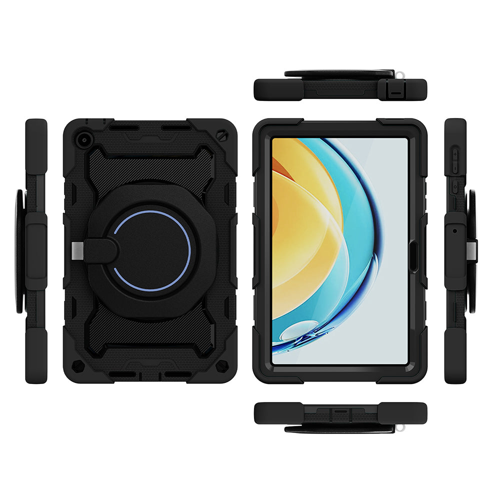 For Huawei MatePad SE 10.4-inch Rotating Handle Kickstand Tablet Cover Silicone+PC Protective Case with Shoulder Strap