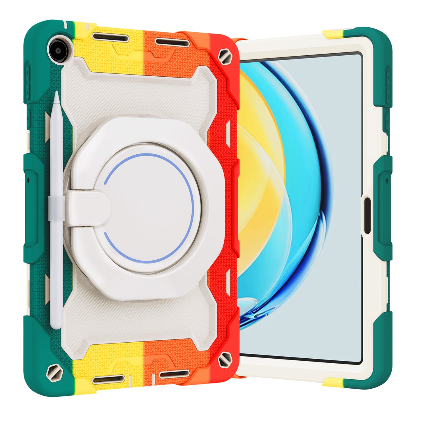 For Huawei MatePad SE 10.4-inch Rotating Handle Kickstand Tablet Cover Silicone+PC Protective Case with Shoulder Strap