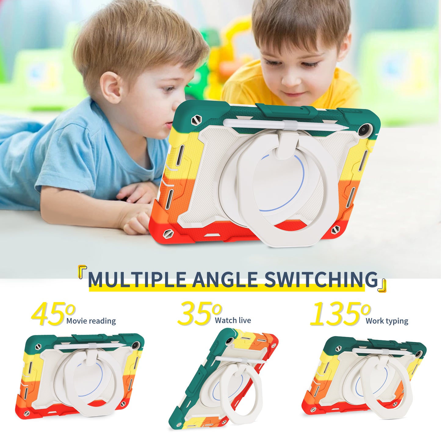 For Huawei MatePad SE 10.4-inch Rotating Handle Kickstand Tablet Cover Silicone+PC Protective Case with Shoulder Strap