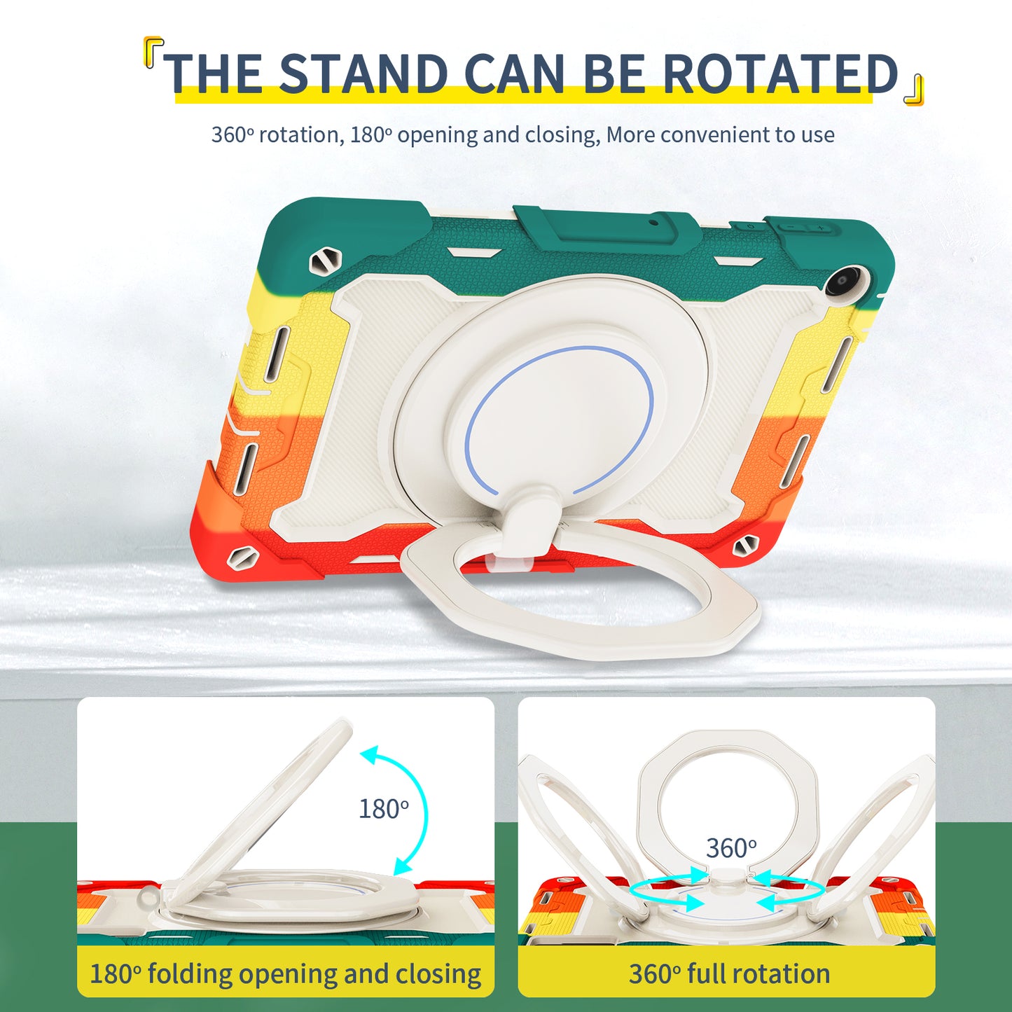 For Huawei MatePad SE 10.4-inch Rotating Handle Kickstand Tablet Cover Silicone+PC Protective Case with Shoulder Strap
