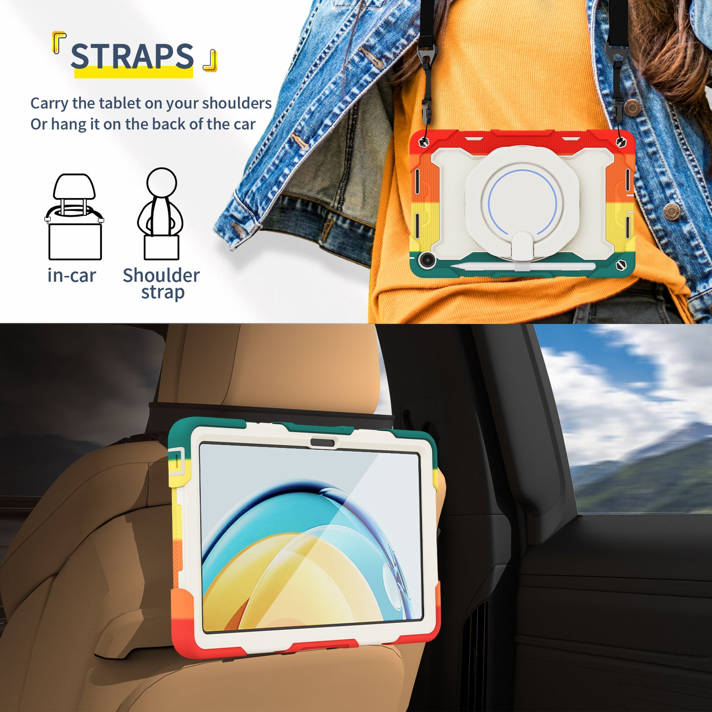 For Huawei MatePad SE 10.4-inch Rotating Handle Kickstand Tablet Cover Silicone+PC Protective Case with Shoulder Strap