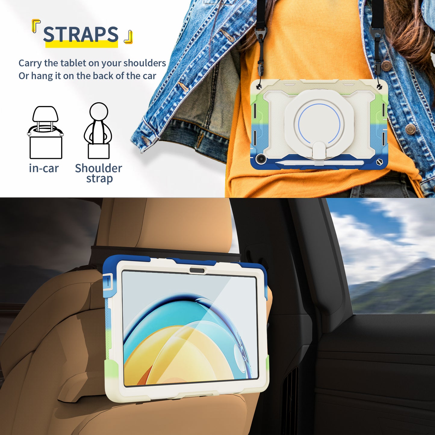 For Huawei MatePad SE 10.4-inch Rotating Handle Kickstand Tablet Cover Silicone+PC Protective Case with Shoulder Strap