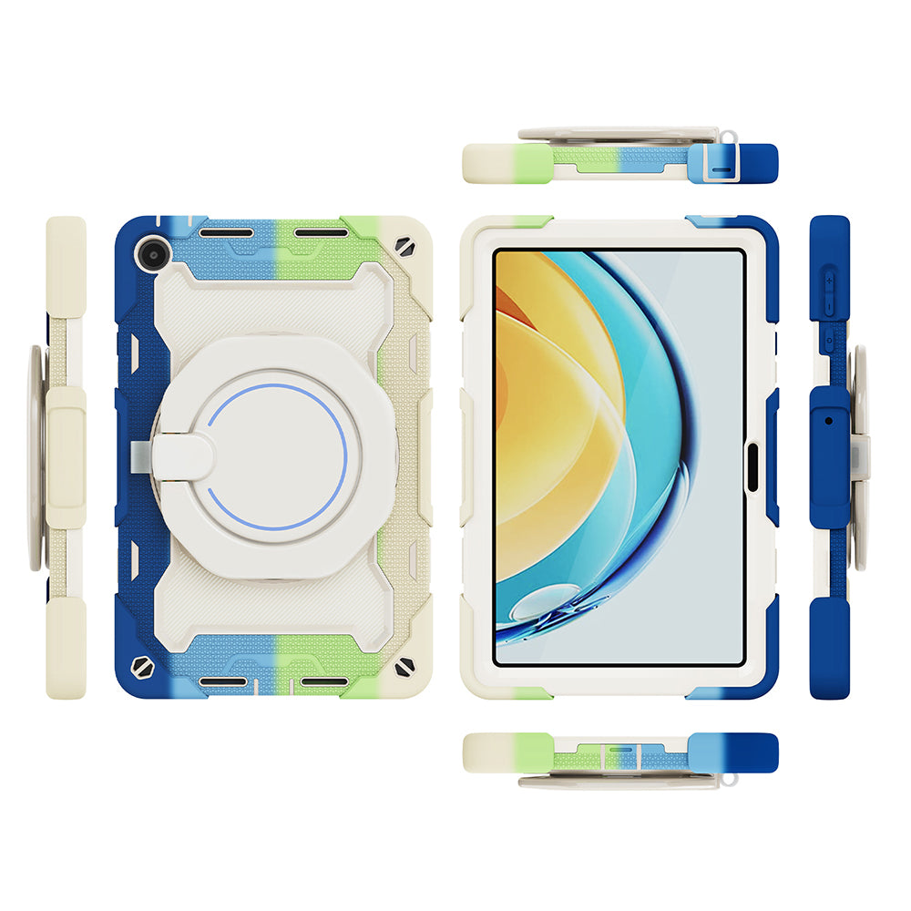 For Huawei MatePad SE 10.4-inch Rotating Handle Kickstand Tablet Cover Silicone+PC Protective Case with Shoulder Strap