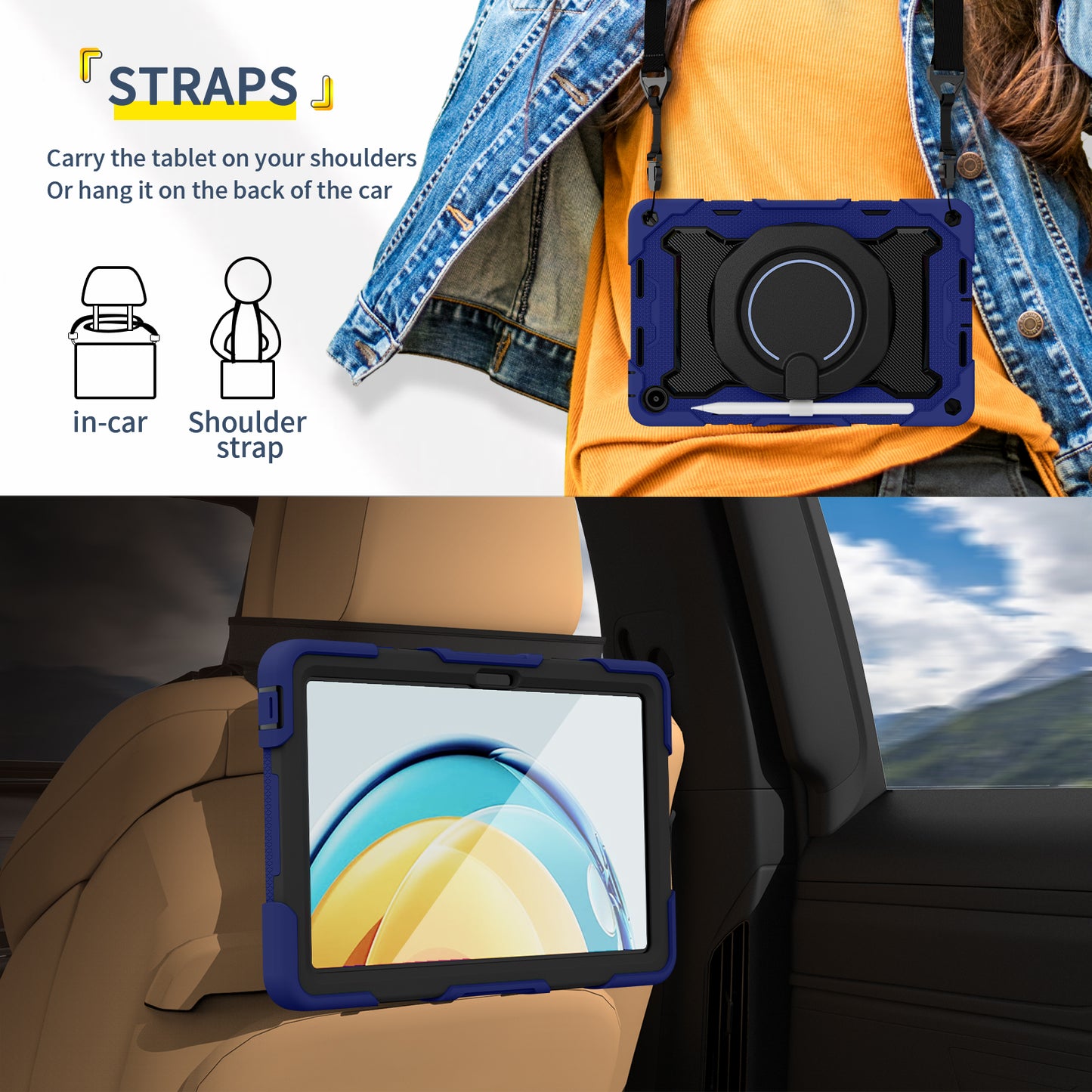 For Huawei MatePad SE 10.4-inch Rotating Handle Kickstand Tablet Cover Silicone+PC Protective Case with Shoulder Strap