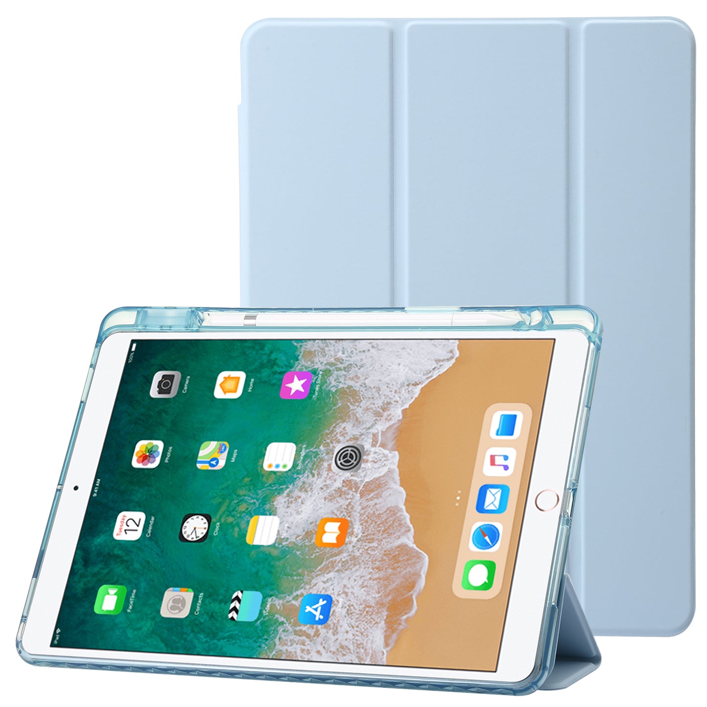 For iPad 10.2 (2021) / (2020) / (2019) Tri-fold Stand Tablet Case PU Leather Transparent Acrylic Tablet Cover