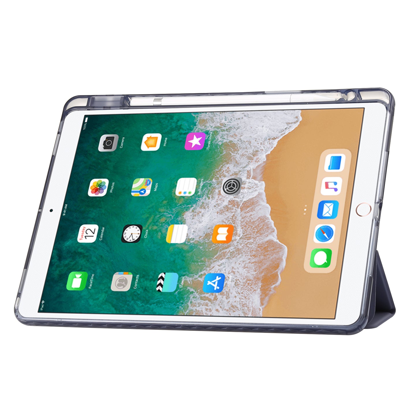 For iPad 10.2 (2021) / (2020) / (2019) Tri-fold Stand Tablet Case PU Leather Transparent Acrylic Tablet Cover