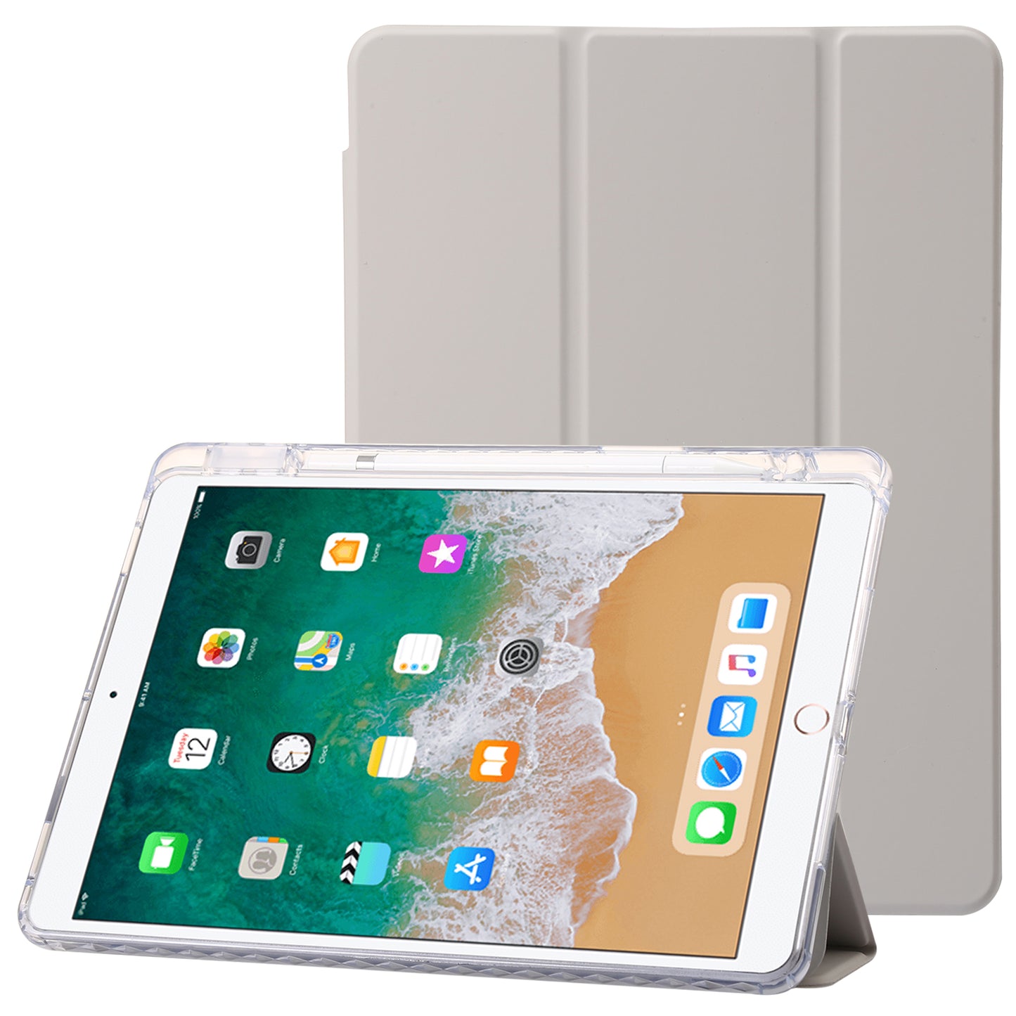 For iPad 10.2 (2021) / (2020) / (2019) Tri-fold Stand Tablet Case PU Leather Transparent Acrylic Tablet Cover