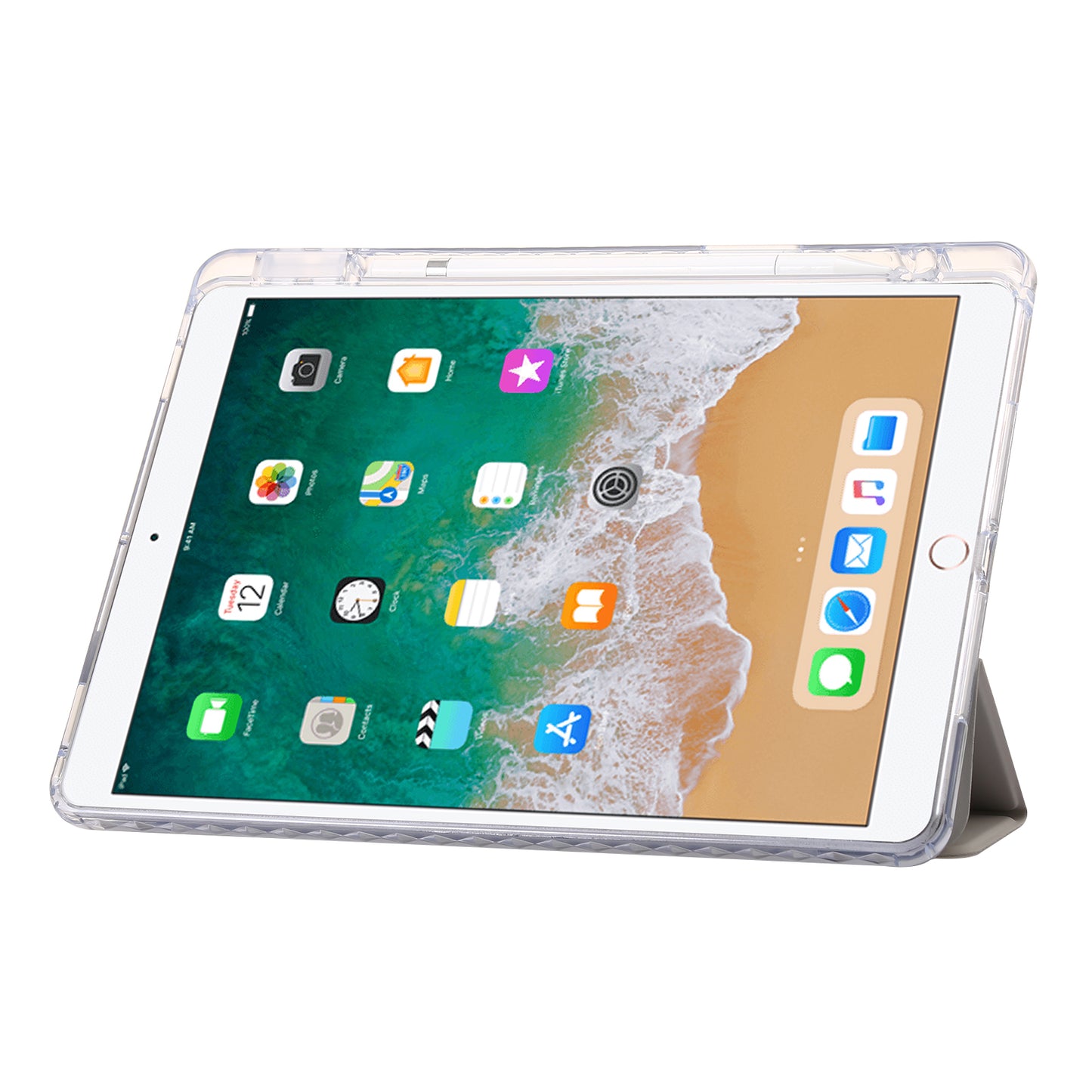For iPad 10.2 (2021) / (2020) / (2019) Tri-fold Stand Tablet Case PU Leather Transparent Acrylic Tablet Cover