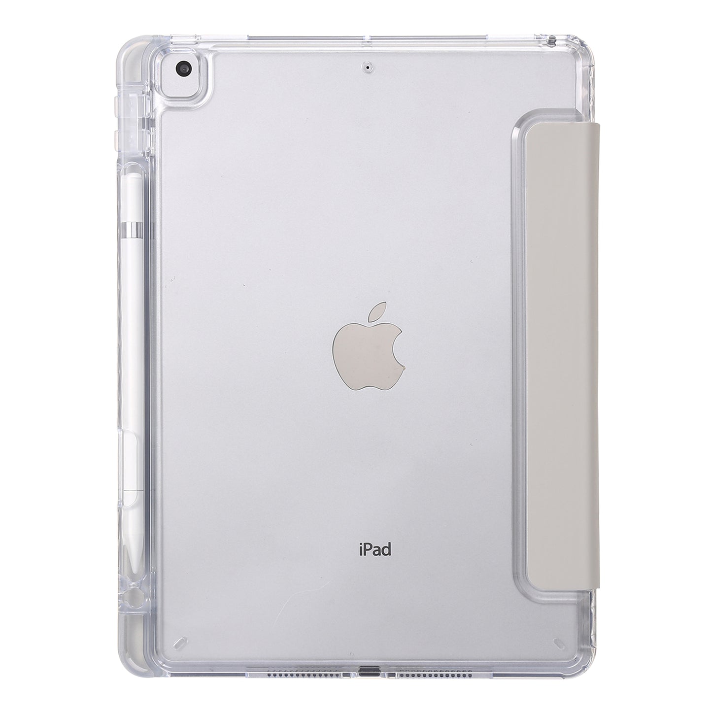 For iPad 10.2 (2021) / (2020) / (2019) Tri-fold Stand Tablet Case PU Leather Transparent Acrylic Tablet Cover