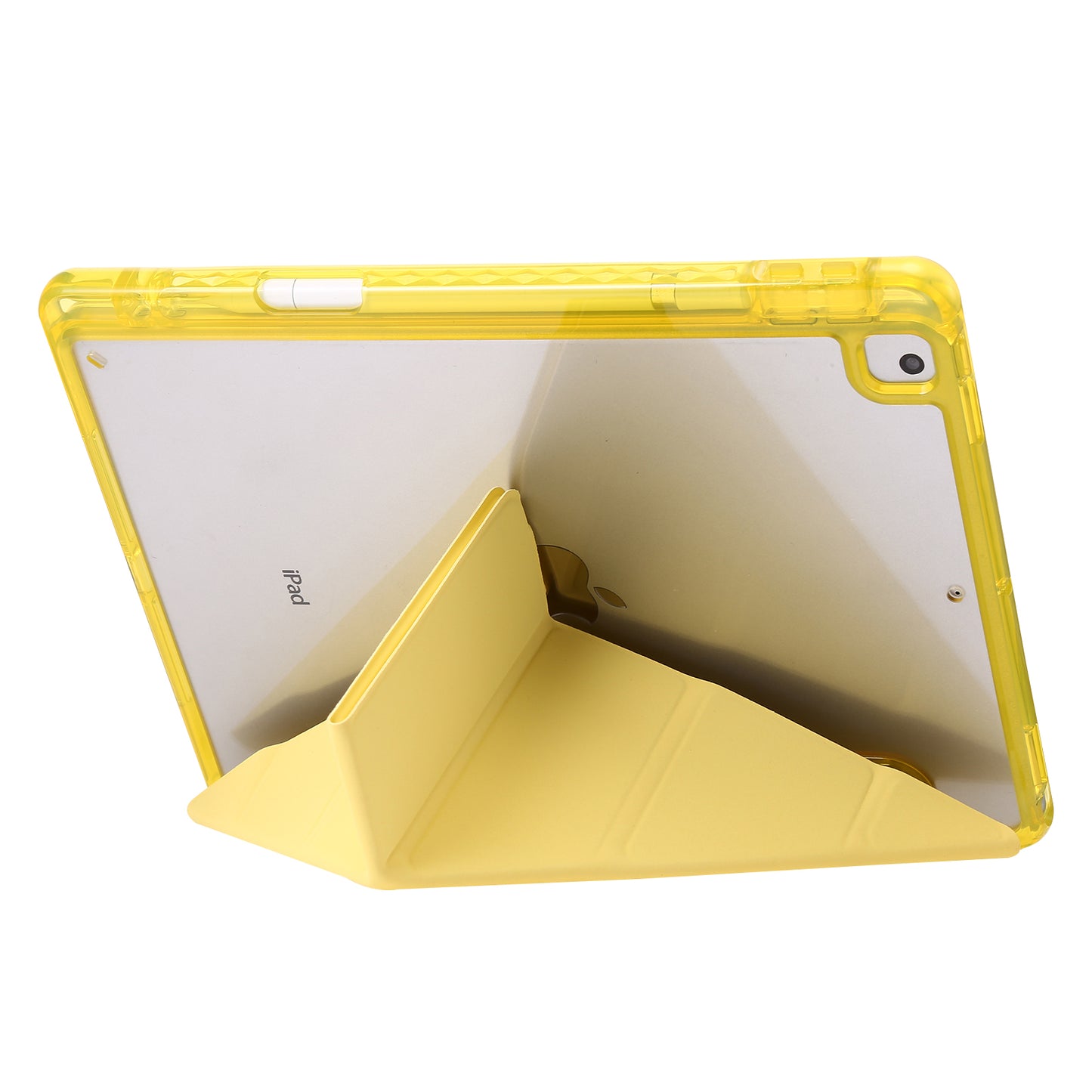 For iPad 10.2 (2021) / (2020) / (2019) Tablet Case Origami Tri-fold Stand PU Leather+Clear Acrylic Cover