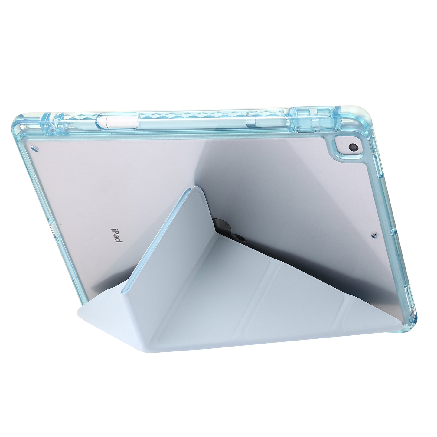 For iPad 10.2 (2021) / (2020) / (2019) Tablet Case Origami Tri-fold Stand PU Leather+Clear Acrylic Cover