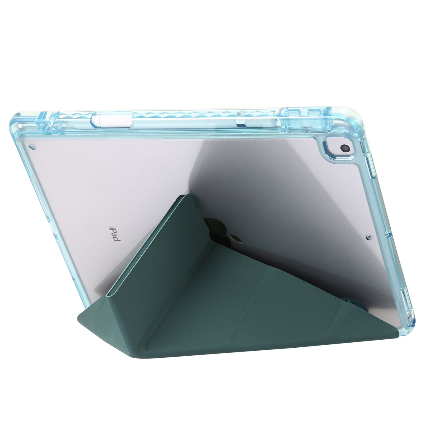 For iPad 10.2 (2021) / (2020) / (2019) Tablet Case Origami Tri-fold Stand PU Leather+Clear Acrylic Cover