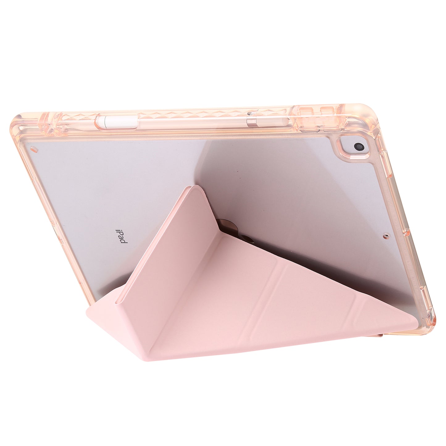 For iPad 10.2 (2021) / (2020) / (2019) Tablet Case Origami Tri-fold Stand PU Leather+Clear Acrylic Cover