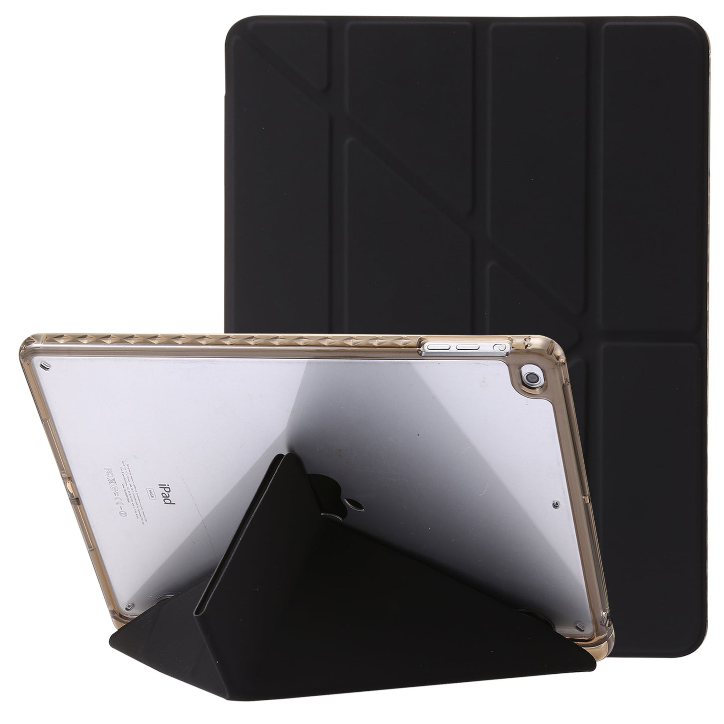 For iPad Air (2013) / Air 2 / iPad 9.7-inch (2017) / (2018) Leather+Clear Acrylic Tablet Case Origami Tri-fold Stand Tablet Cover