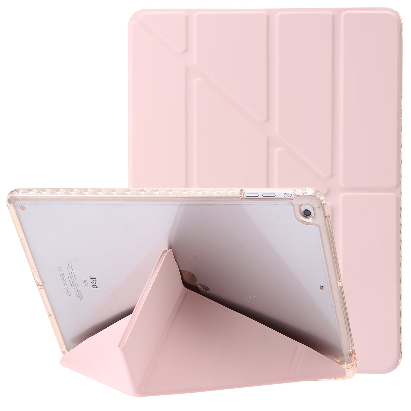 For iPad Air (2013) / Air 2 / iPad 9.7-inch (2017) / (2018) Leather+Clear Acrylic Tablet Case Origami Tri-fold Stand Tablet Cover