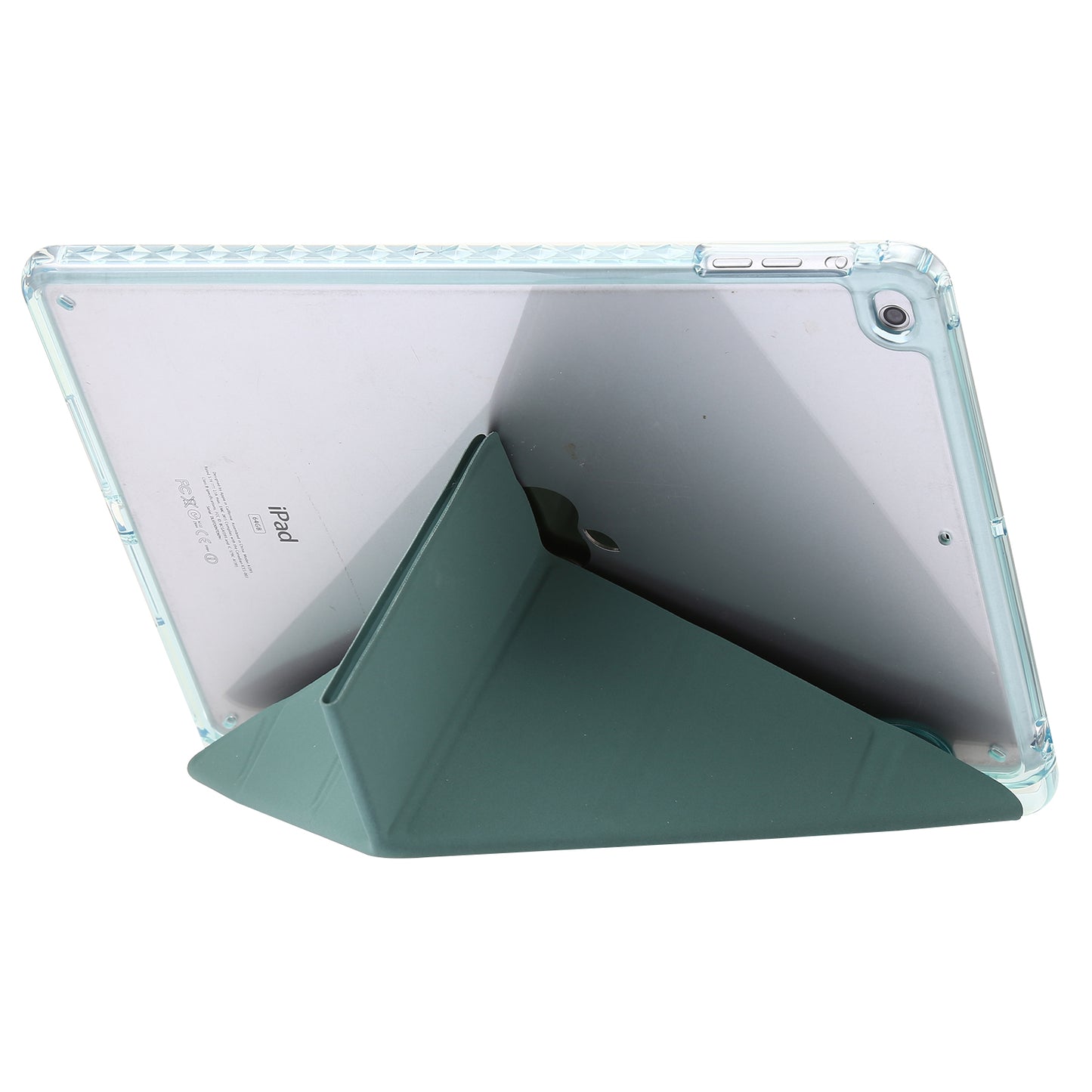 For iPad Air (2013) / Air 2 / iPad 9.7-inch (2017) / (2018) Leather+Clear Acrylic Tablet Case Origami Tri-fold Stand Tablet Cover