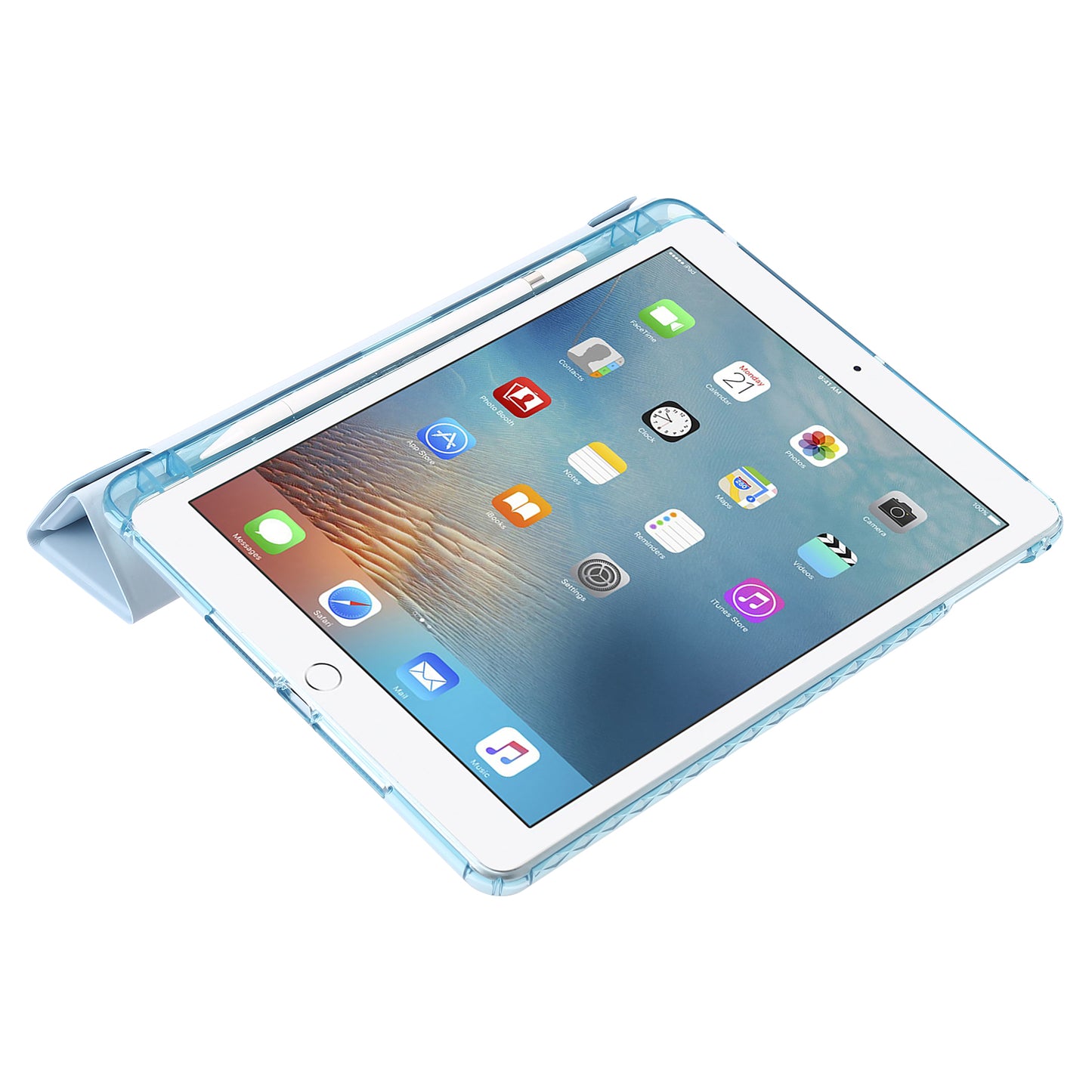 For iPad Air (2013) / Air 2 / iPad 9.7-inch (2017) / (2018) Leather+Clear Acrylic Tablet Case Origami Tri-fold Stand Tablet Cover