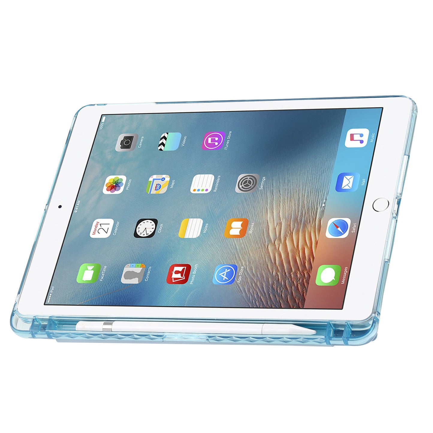 For iPad Air (2013) / Air 2 / iPad 9.7-inch (2017) / (2018) Leather+Clear Acrylic Tablet Case Origami Tri-fold Stand Tablet Cover