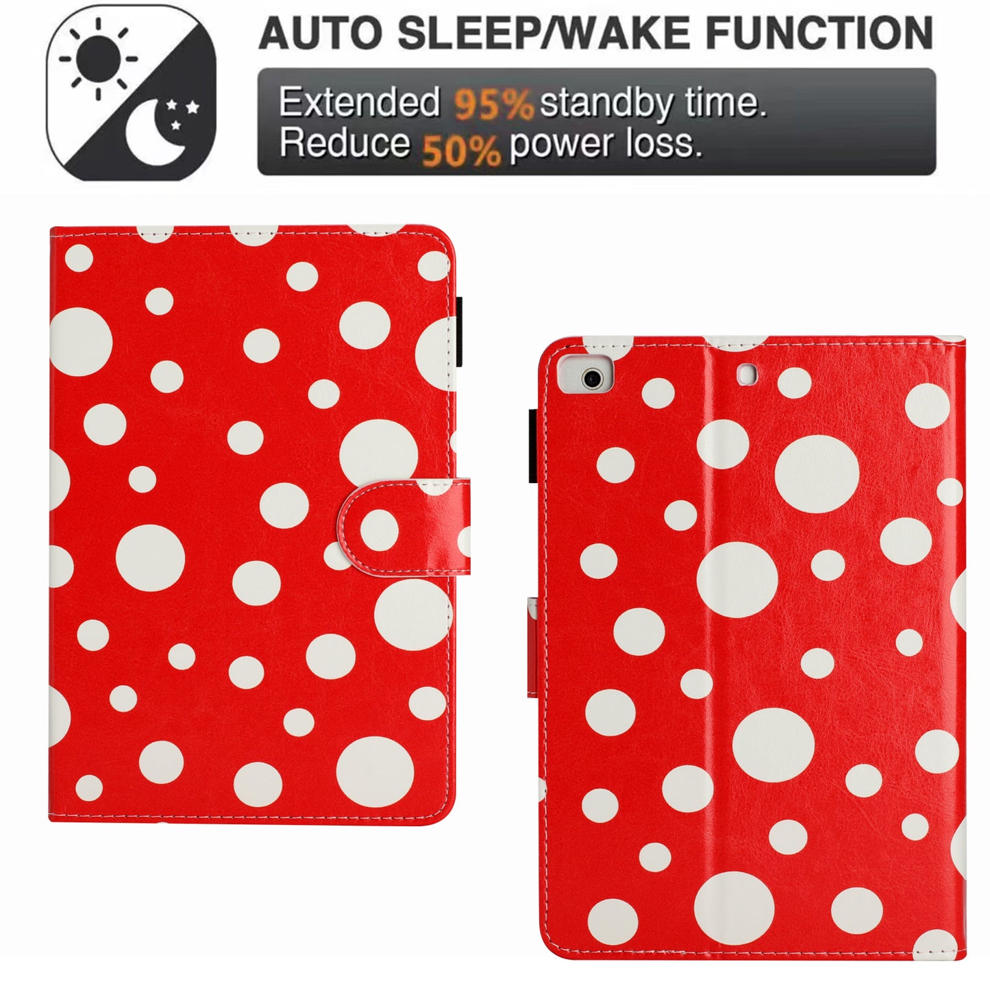 For iPad Mini / Mini 2 / mini 3 / mini 4 / mini (2019) 7.9 inch PU Leather Tablet Case Dot Printing Shockproof Cover