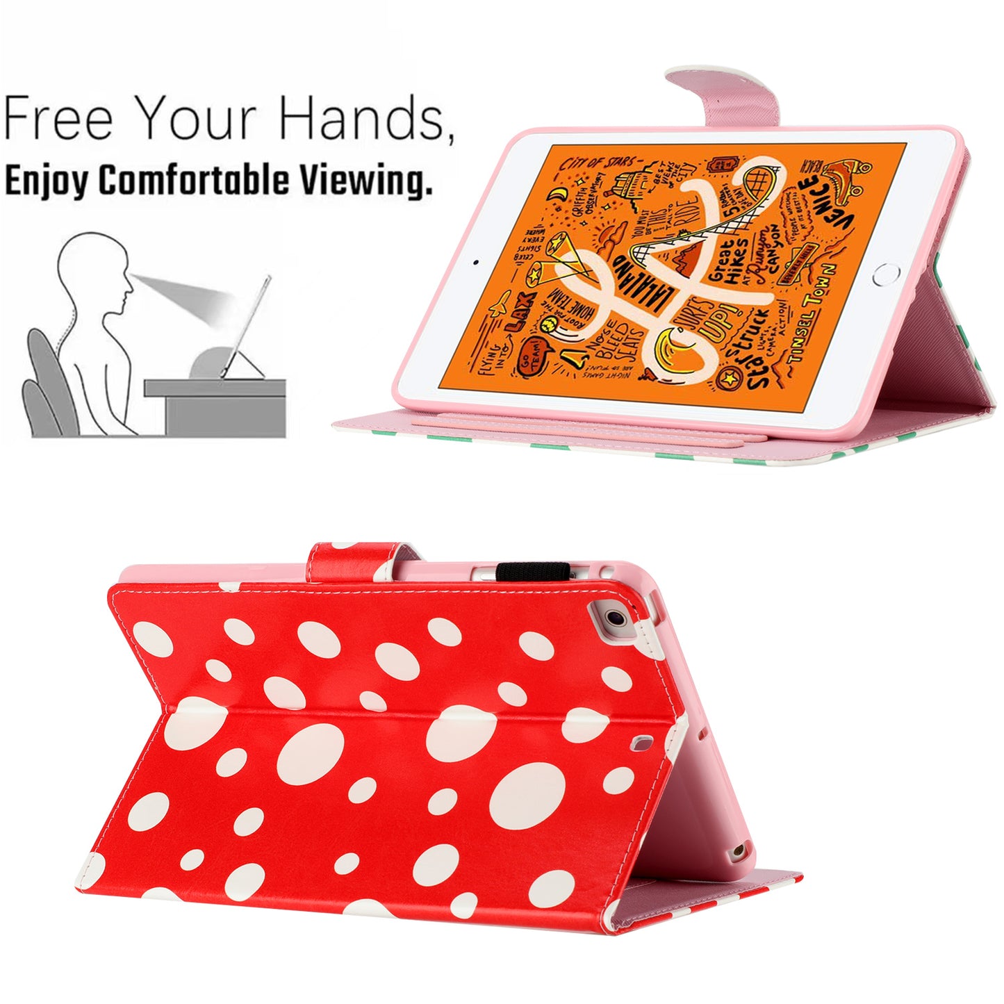For iPad Mini / Mini 2 / mini 3 / mini 4 / mini (2019) 7.9 inch PU Leather Tablet Case Dot Printing Shockproof Cover