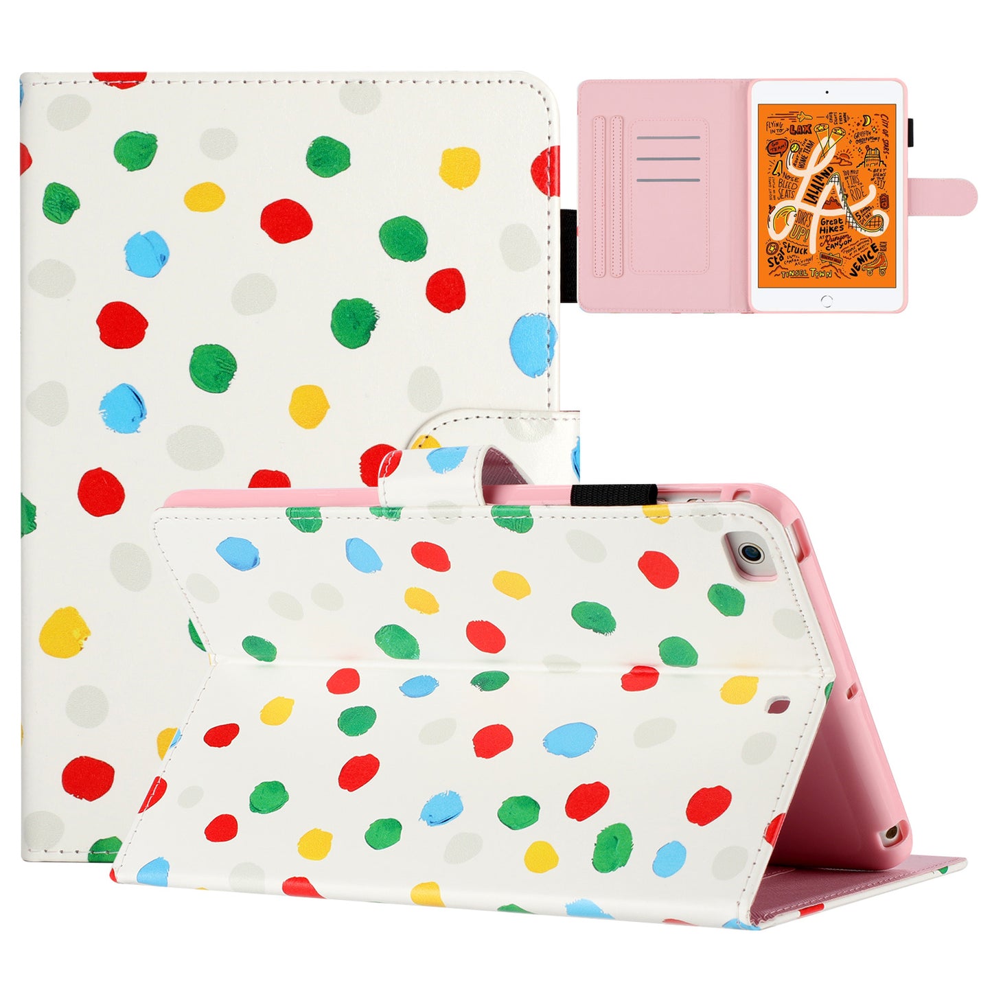 For iPad Mini / Mini 2 / mini 3 / mini 4 / mini (2019) 7.9 inch PU Leather Tablet Case Dot Printing Shockproof Cover