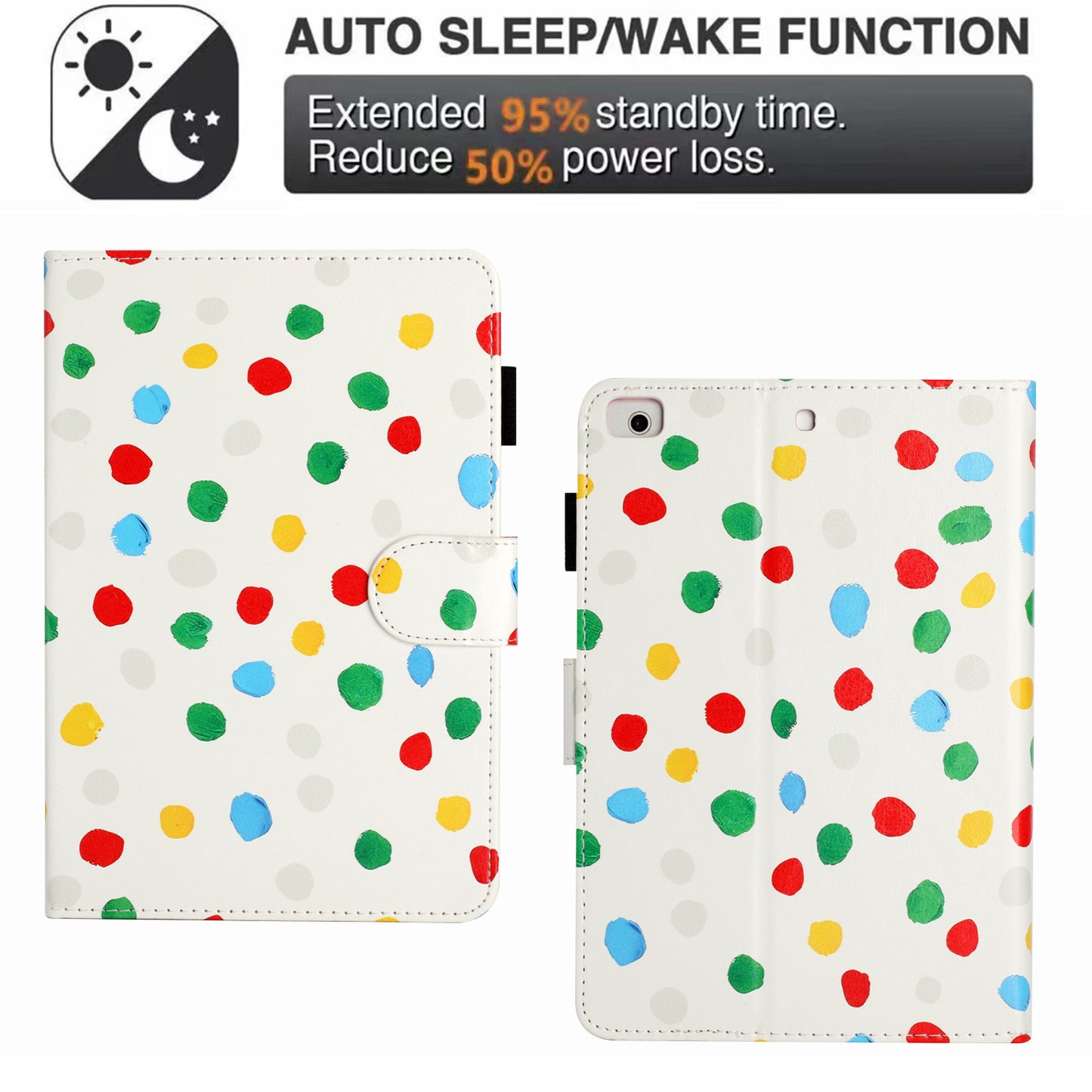 For iPad Mini / Mini 2 / mini 3 / mini 4 / mini (2019) 7.9 inch PU Leather Tablet Case Dot Printing Shockproof Cover