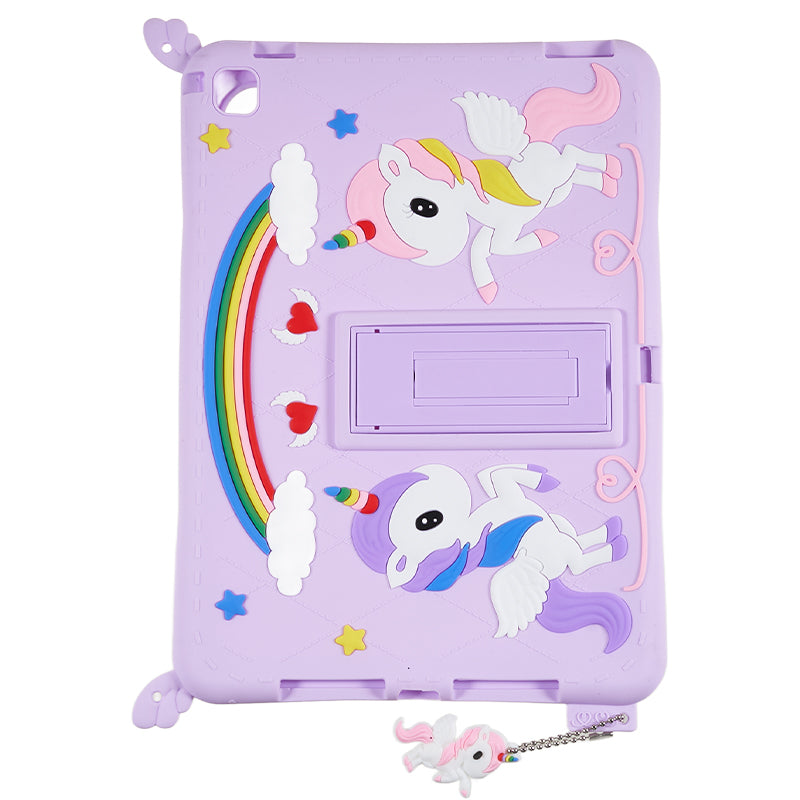 For iPad Air (2013) / Air 2 / iPad 9.7-inch (2017) / (2018) Cute Decor Shockproof Silicone+PC Tablet Cover Kickstand Case with Strap