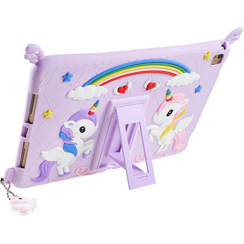 For iPad Air (2013) / Air 2 / iPad 9.7-inch (2017) / (2018) Cute Decor Shockproof Silicone+PC Tablet Cover Kickstand Case with Strap