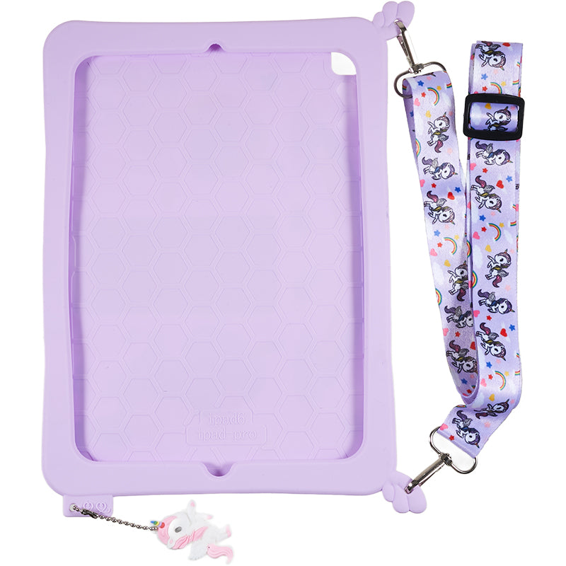 For iPad Air (2013) / Air 2 / iPad 9.7-inch (2017) / (2018) Cute Decor Shockproof Silicone+PC Tablet Cover Kickstand Case with Strap