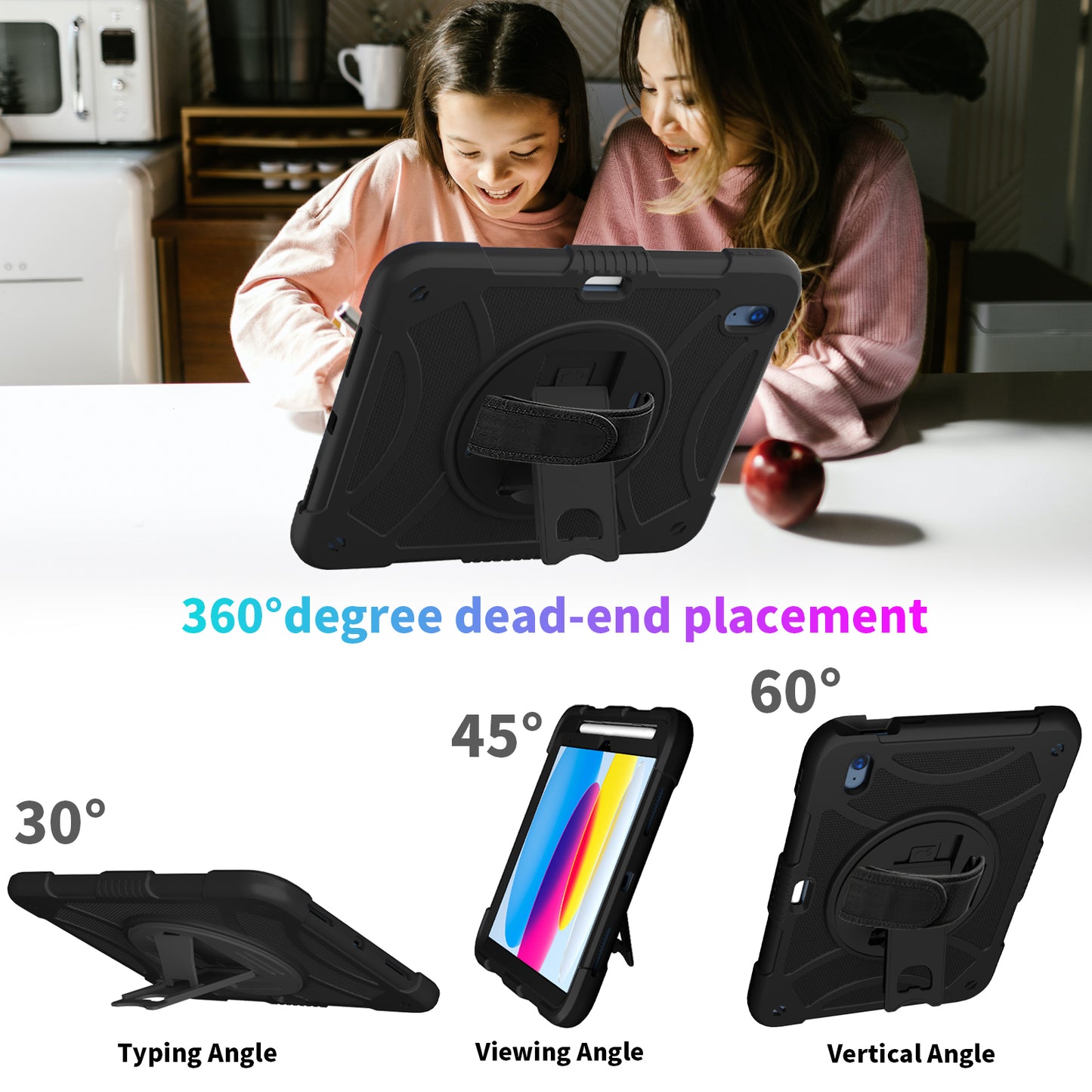 For iPad 10.9 (2022) Silicone+PC Tablet Case Kickstand Anti-Slip Drop Protection Cover with Pencil Holder