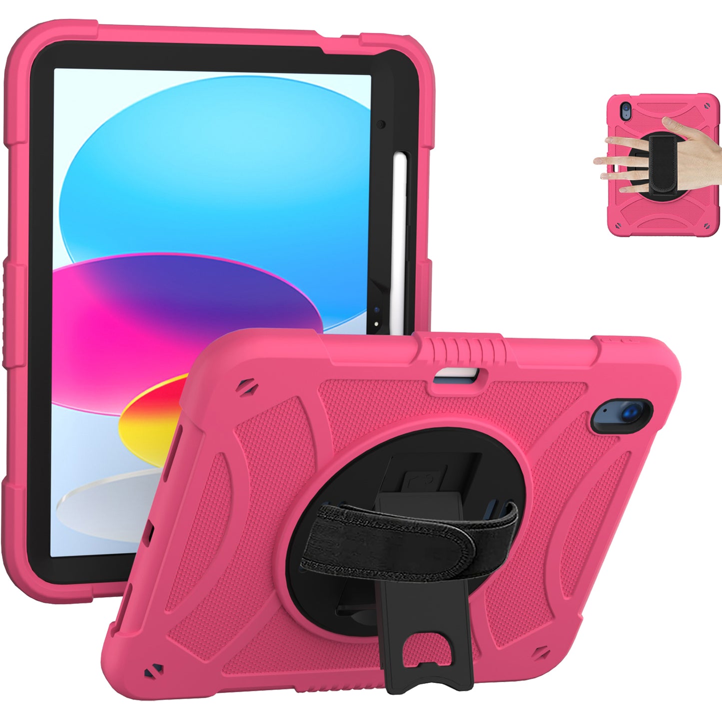 For iPad 10.9 (2022) Silicone+PC Tablet Case Kickstand Anti-Slip Drop Protection Cover with Pencil Holder