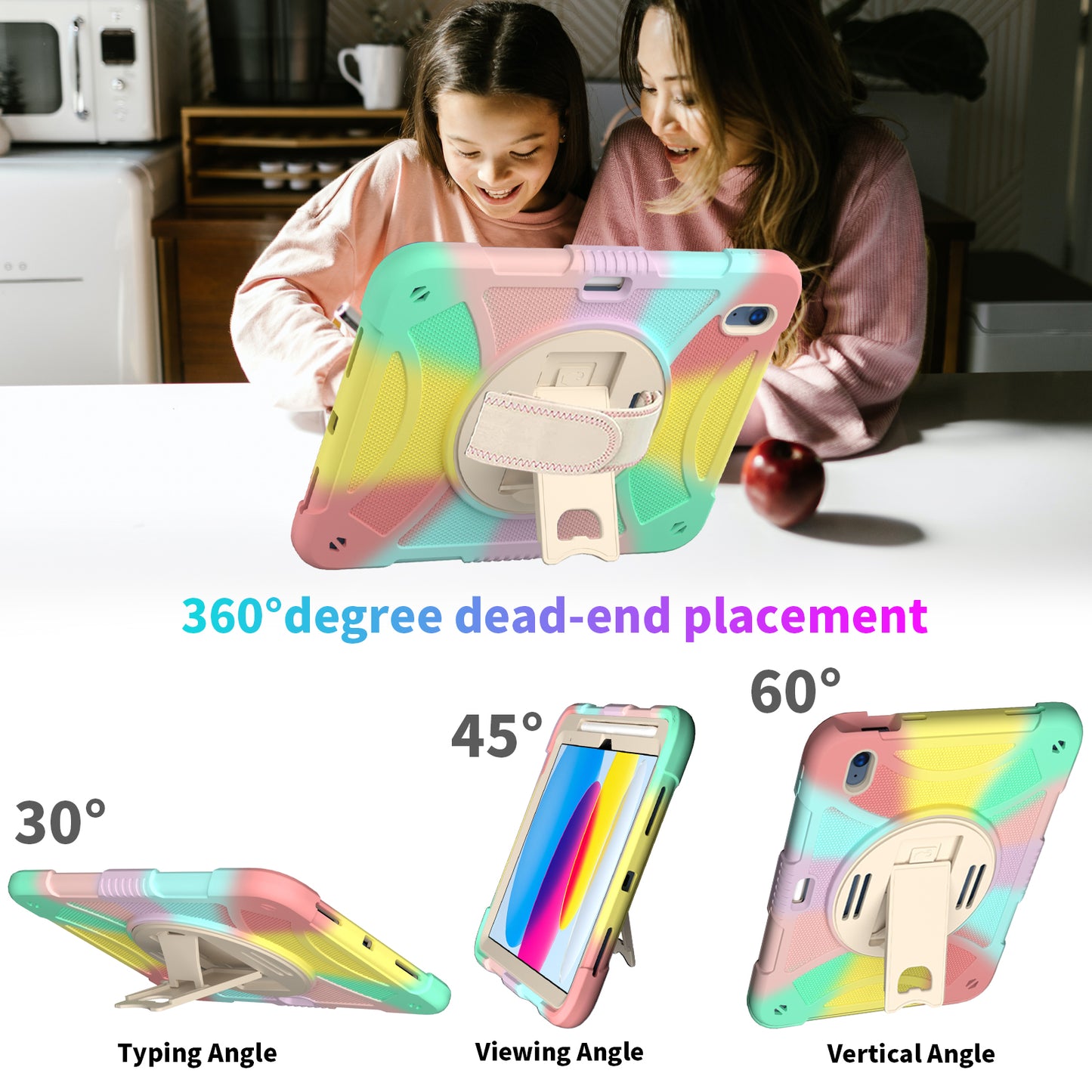 For iPad 10.9 (2022) Silicone+PC Tablet Case Kickstand Anti-Slip Drop Protection Cover with Pencil Holder
