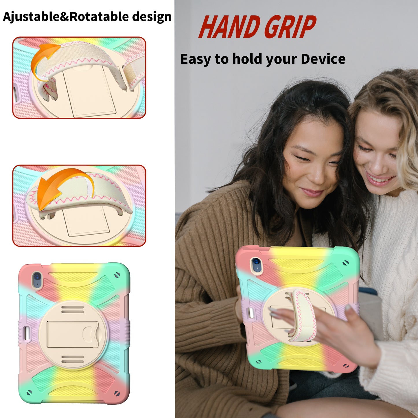 For iPad 10.9 (2022) Silicone+PC Tablet Case Kickstand Anti-Slip Drop Protection Cover with Pencil Holder