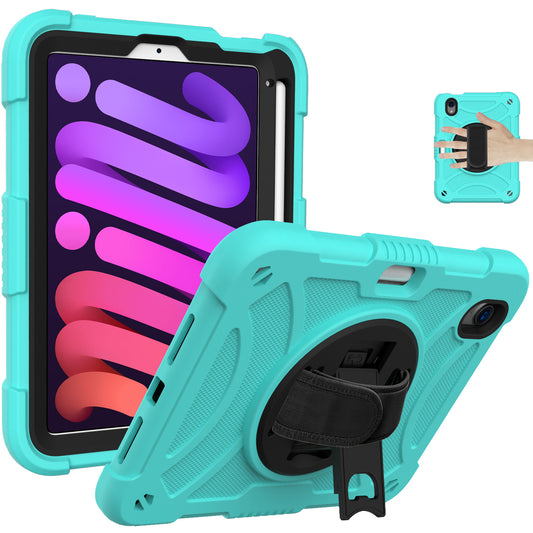 For iPad mini (2021) Silicone+PC Protective Cover Rotating Kickstand Shockproof Tablet Case with Pencil Holder