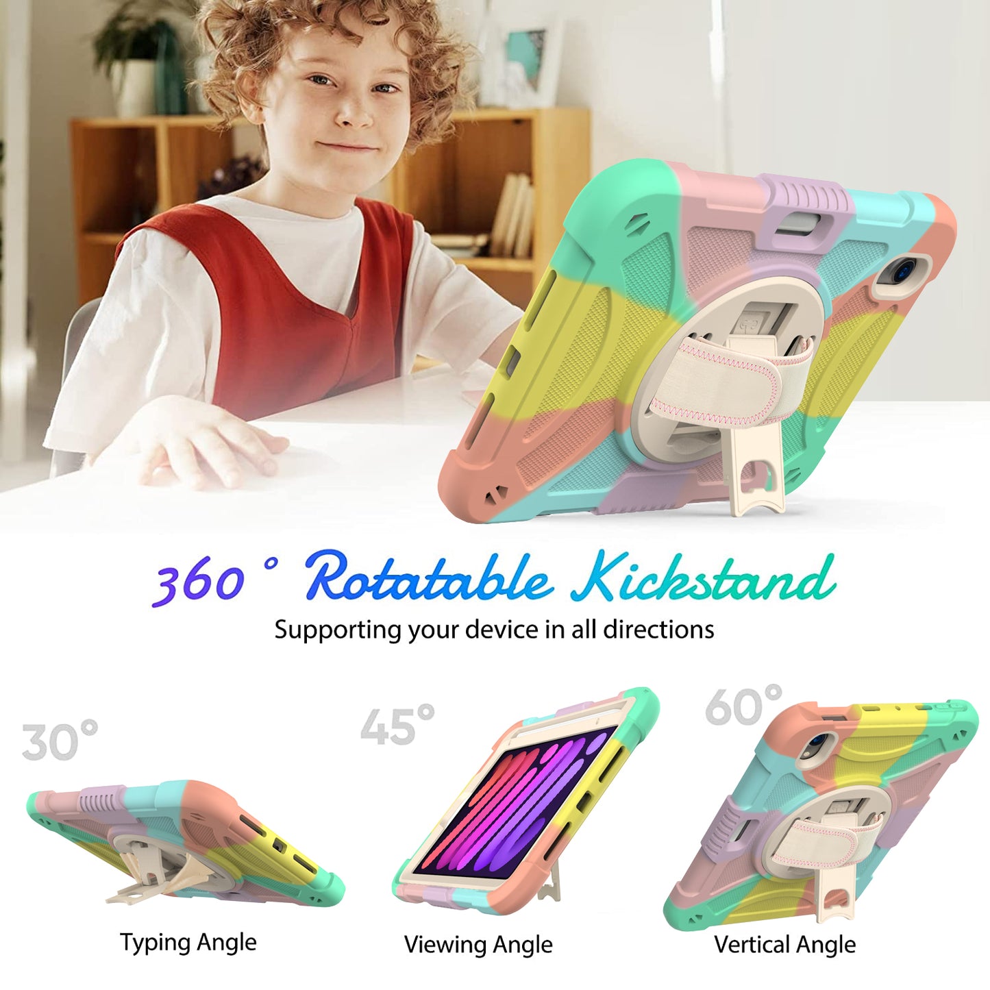 For iPad mini (2021) Silicone+PC Protective Cover Rotating Kickstand Shockproof Tablet Case with Pencil Holder