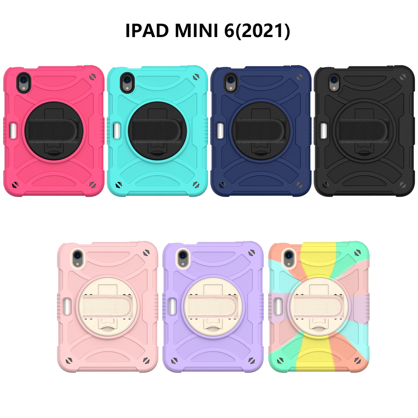 For iPad mini (2021) Silicone+PC Protective Cover Rotating Kickstand Shockproof Tablet Case with Pencil Holder
