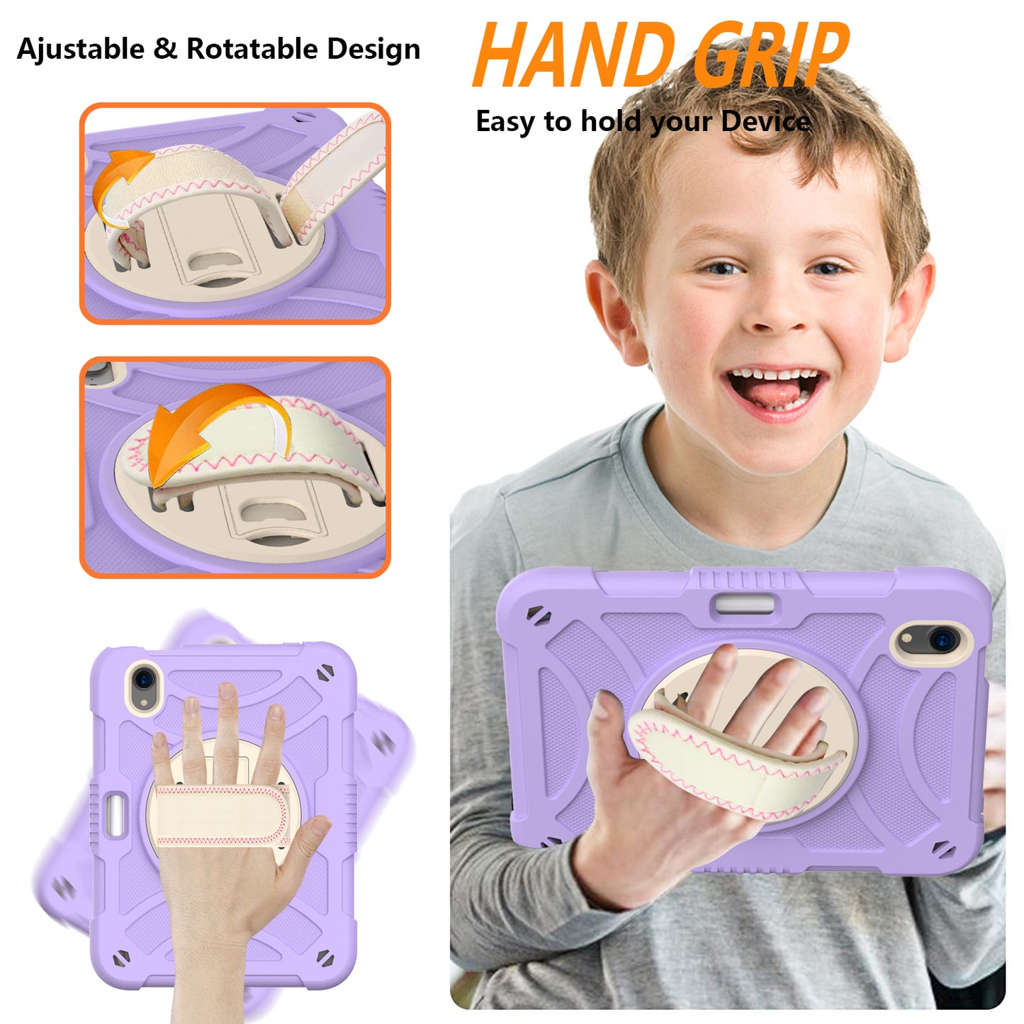 For iPad mini (2021) Tablet Case Silicone+PC Rotating Kickstand Cover with Pencil Holder / Shoulder Strap