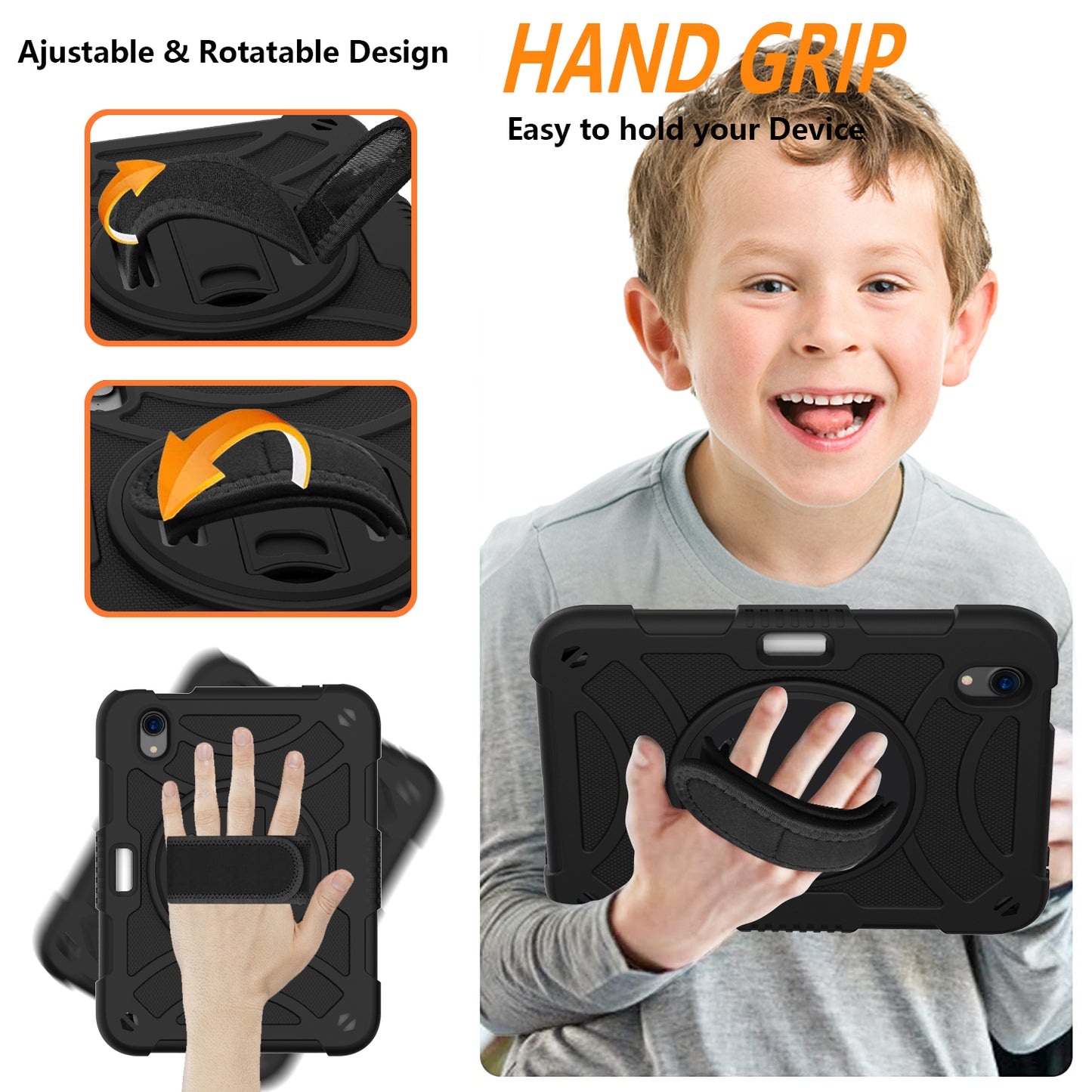 For iPad mini (2021) Tablet Case Silicone+PC Rotating Kickstand Cover with Pencil Holder / Shoulder Strap