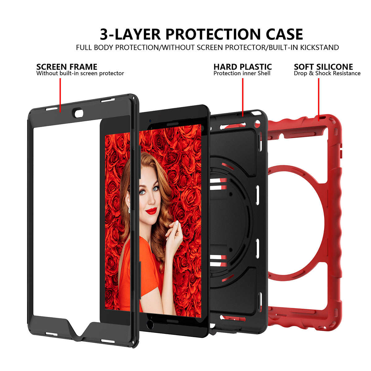 For iPad 10.2 (2021) / (2020) / (2019) Rotating Kickstand Tablet Case Silicone+PC Anti-drop Tablet Cover