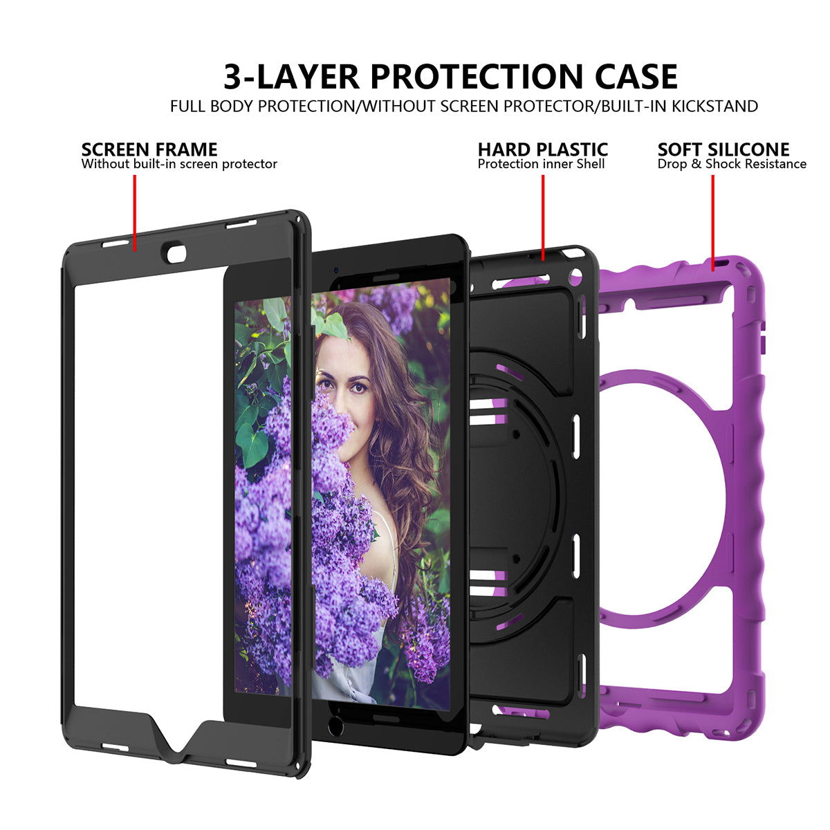 For iPad 10.2 (2021) / (2020) / (2019) Rotating Kickstand Tablet Case Silicone+PC Anti-drop Tablet Cover